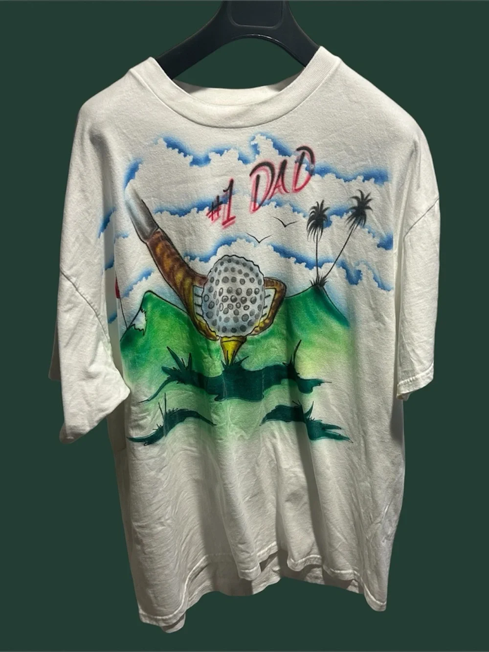 Vintage Homemade Airbrush Men’s Golf Graphic Tshirt No 1 Dad!